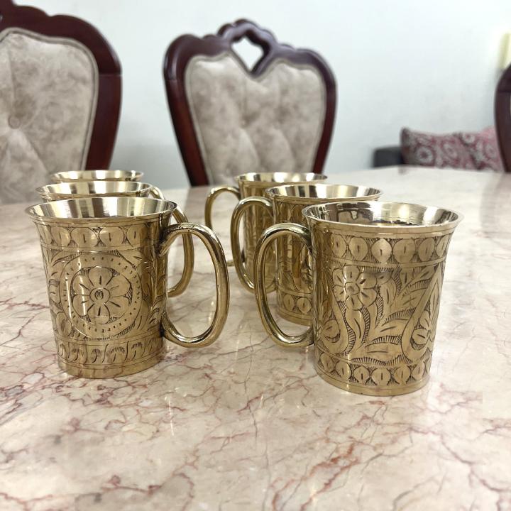 Pure Brass Mug 06 Pieces Set